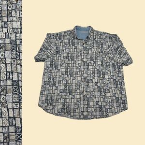 Vintage 90s Bugle Boy shirt, XL geometric button down short sleeve
